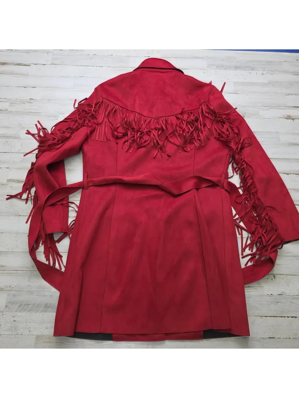 Powder River Outfitters Faux Suede Fringed Coat Jacket LG Western Boho Cowgirl - Picture 4 of 9